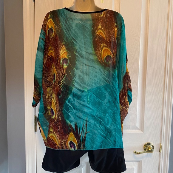 BUY 2 ITEMS GET 1 FREE - Sheer Chiffon Blouse in Peacock Design, OS - Picture 7 of 8